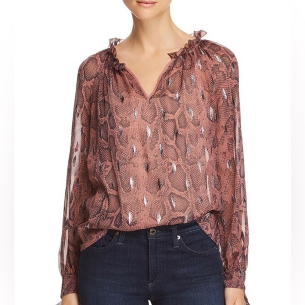 REBECCA TAYLOR Silk Maroon Ruffled Long Sleeve Blouse Size 10‎
